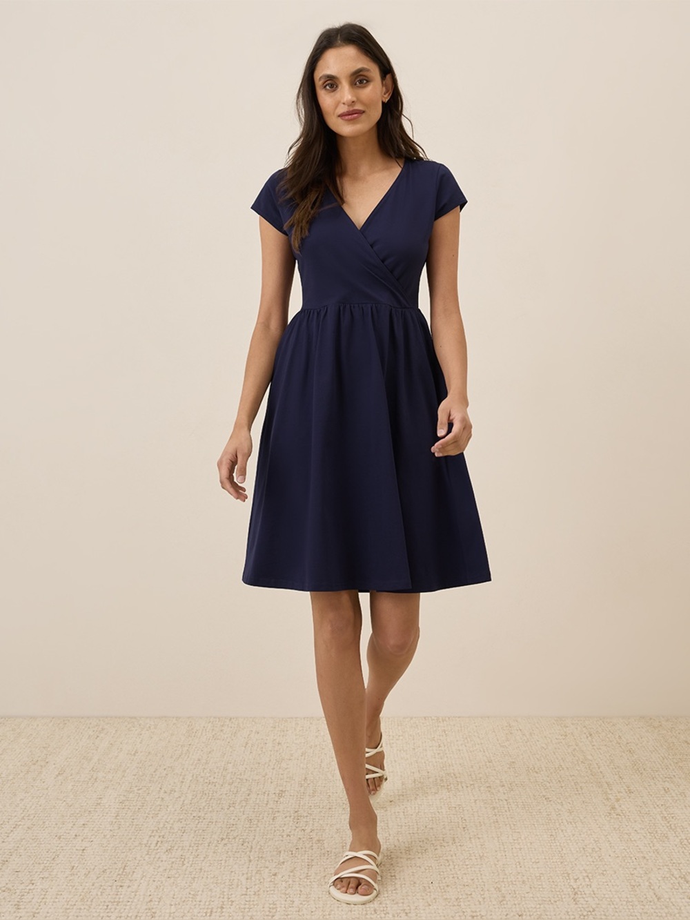 ‼️NWOT: Pact Organic Women's Navy Blue V-Neck Wrap Midi Dress - M